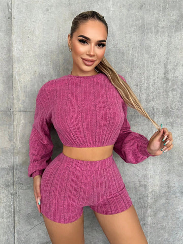 Women's Loose Fit Dropped Shoulder T-shirt And Shorts Two Piece Set