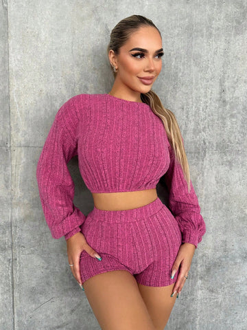 Women's Loose Fit Dropped Shoulder T-shirt And Shorts Two Piece Set