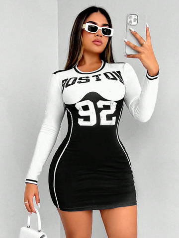 Women's Moto Style Digital Print Bodycon Dress
