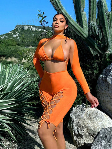 Women's Music Festival Club Beach Criss-Cross Hollow Out Bodysuit