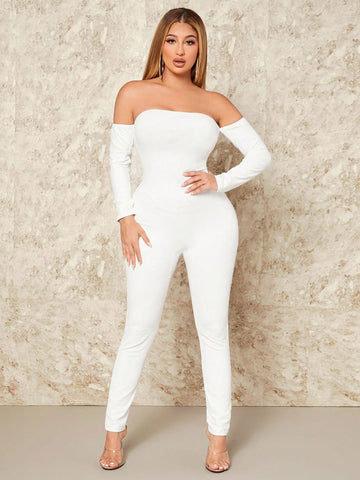 Women's Off-shoulder Back-tie Bodycon Jumpsuit