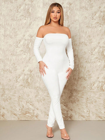 Women's Off-shoulder Back-tie Bodycon Jumpsuit
