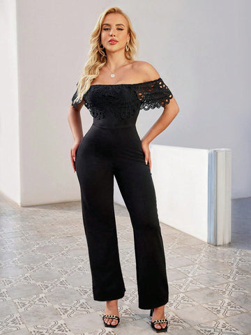 Women's Patchwork Soluble Lace One Shoulder Jumpsuit