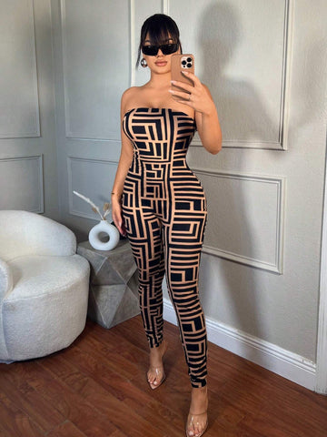 Women's Printed Fashion Strapless Jumpsuit