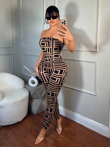 Women's Printed Fashion Strapless Jumpsuit