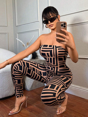 Women's Printed Fashion Strapless Jumpsuit
