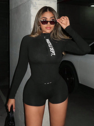 Women's Printed Simple Daily Long Sleeve Top And Shorts Set