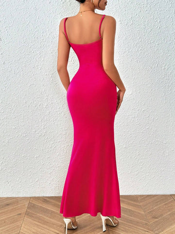 Women's Sexy Bodycon Mermaid Dress With Shiny Rhinestones And Spaghetti Straps