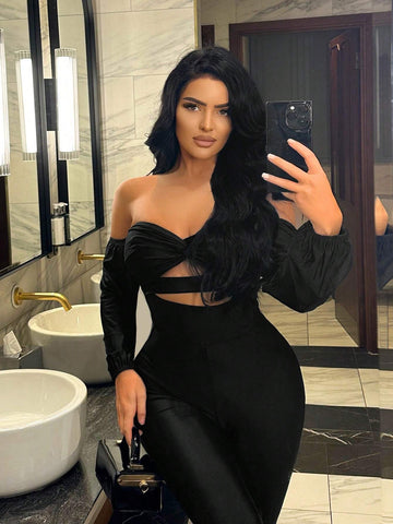 Women's Off Shoulder Sexy Hollow-Out Jumpsuit