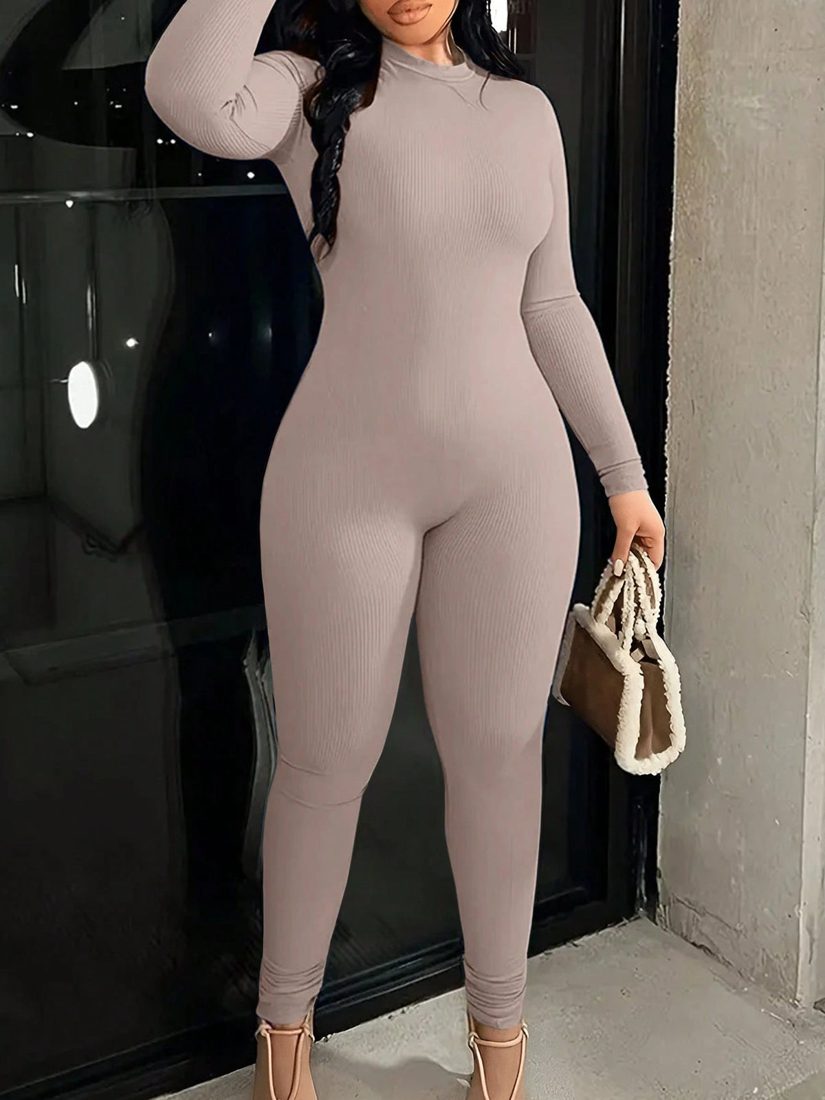 Women's Sexy Solid Color Long Sleeve Jumpsuit