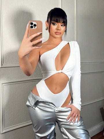 Women's Sexy One-Sleeve Hollow Out Bodysuit
