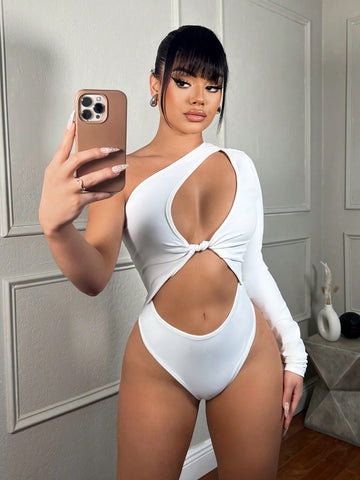 Women's Sexy One-Sleeve Hollow Out Bodysuit