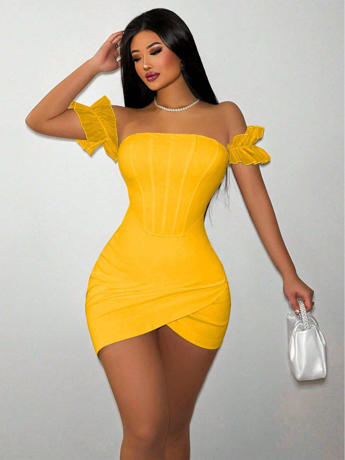 Women's Sexy Solid Off Shoulder Bodycon Mini Dress For Summer