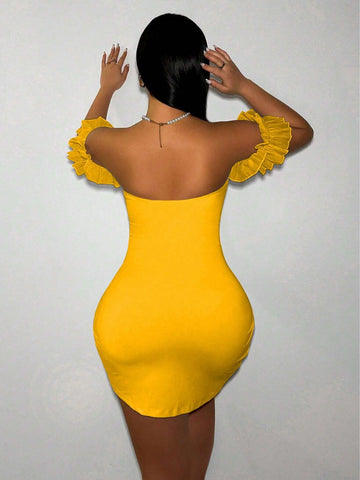 Women's Sexy Solid Off Shoulder Bodycon Mini Dress For Summer