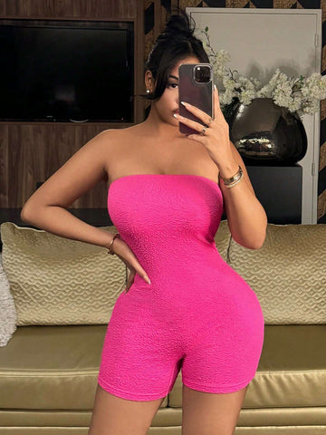 Women's Sexy Strapless Texture Tight Jumpsuit For Beach Vacation