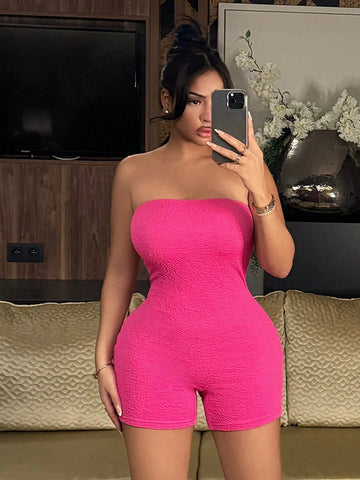 Women's Sexy Strapless Texture Tight Jumpsuit For Beach Vacation
