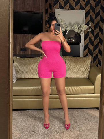 Women's Sexy Strapless Texture Tight Jumpsuit For Beach Vacation