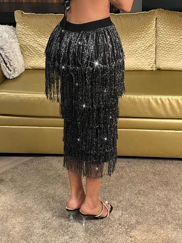 SXY Women's Sexy Tassel Skirt, Spring And Summer