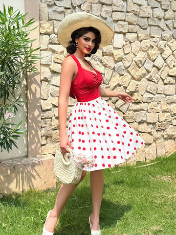 Women's Simple Polka Dot Printed Solid Color Daily Dress