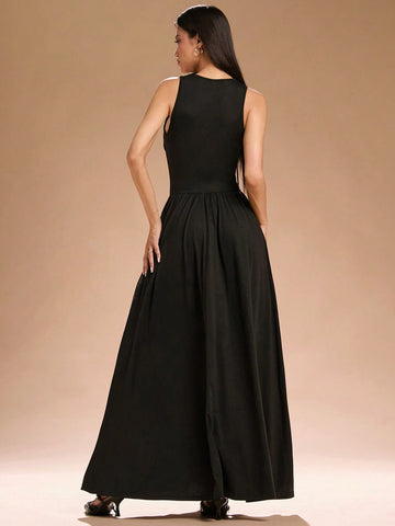 Women's Sleeveless Hollow-Out Maxi Long Dress Fall Winter Women Clothing