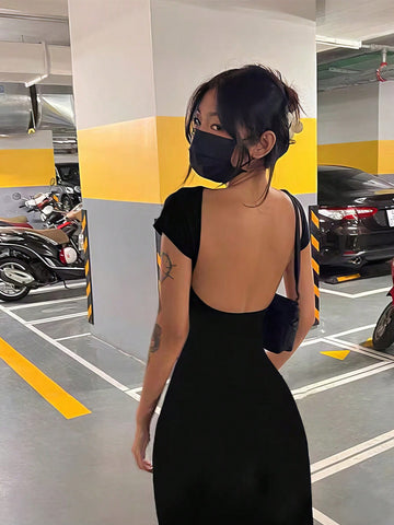 Women's Solid Color Backless Fish Tail Hem Dress
