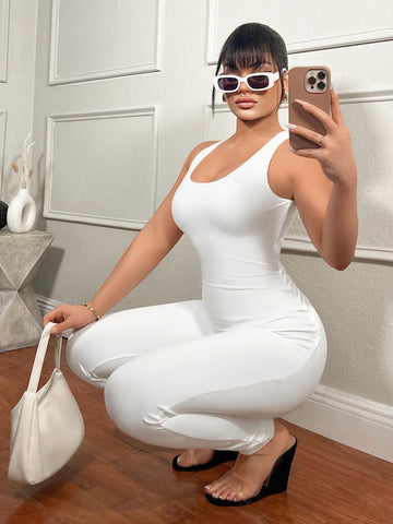 Women's Solid Color Backless Strappy Jumpsuit