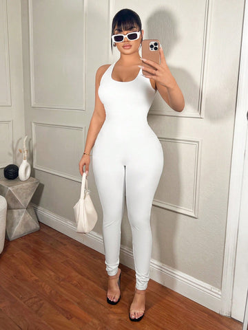 Women's Solid Color Backless Strappy Jumpsuit