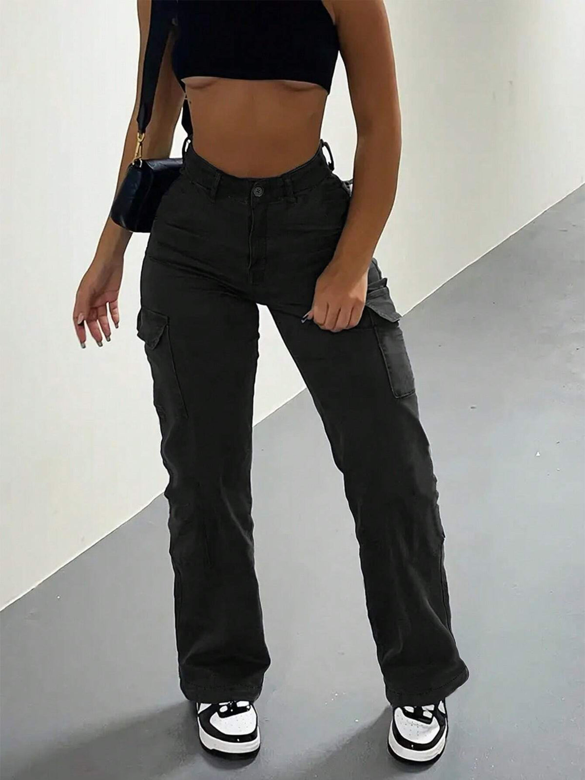SXY Women's Solid Color Flap Pocket Long Pants