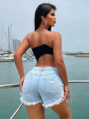 Women's Solid Color Hollow Out Waist Sexy Bodysuit For Vacation