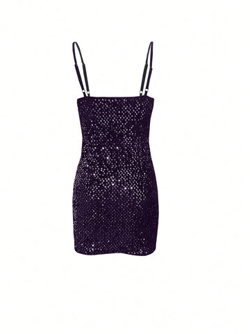 Women's Solid Color Pearl Decor Fitted Casual Mini Dress, Sleeveless