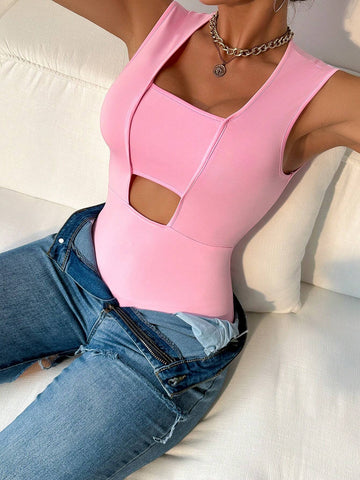 Women's Solid Color Simple Daily Wear Sleeveless Bodysuit