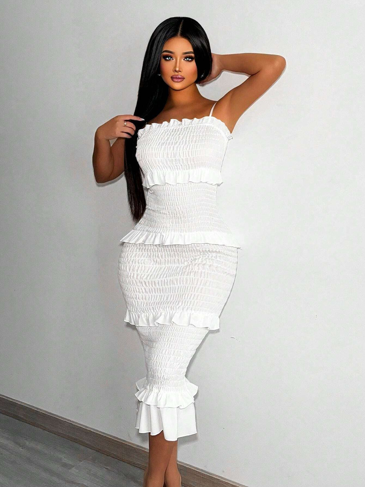 Women's Solid Color Spaghetti Strap Layered Dress
