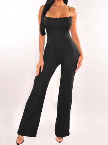 Women's Spaghetti Strap Backless Crisscross Fitted Casual Jumpsuit