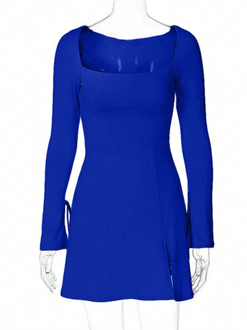 Women's Square Neck Long Sleeve Dress