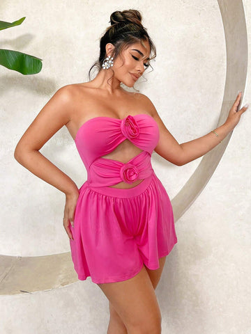 Women's Strapless Floral Hollow Out Jumpsuit For Vacation