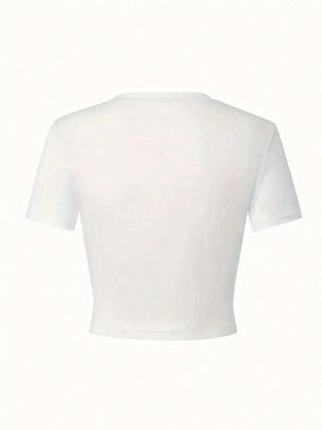 Women's Summer Body Letter Printed Round Neck Slim Short Sleeve T-Shirt