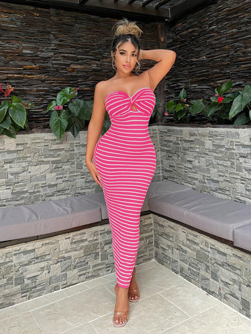 Women's Summer Sexy Striped Twist-Front Bodycon Dress