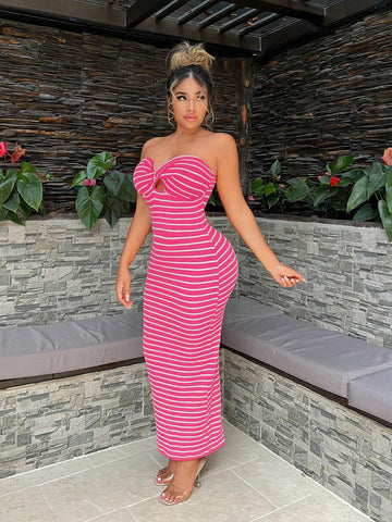 Women's Summer Sexy Striped Twist-Front Bodycon Dress