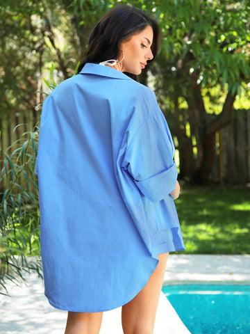 Women's Summer Solid Color Short Sleeve Shirt And Shorts Casual Two Piece Set