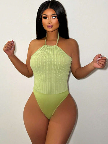 Women's Textured Halter Strap Bodysuit