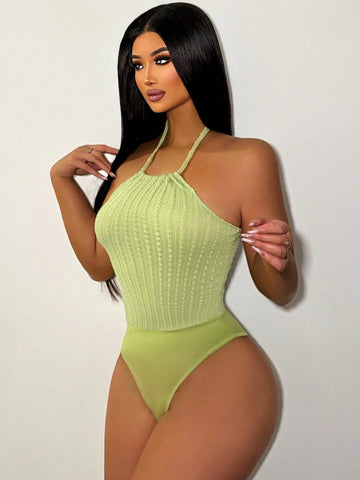 Women's Textured Halter Strap Bodysuit