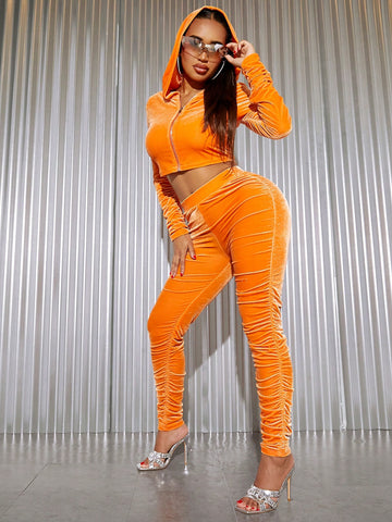 Zip Up Crop Jacket & Ruched Pants