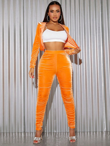 Zip Up Crop Jacket & Ruched Pants