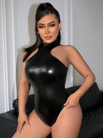 Sexy PU Fitted Sleeveless Casual Women Bodysuit