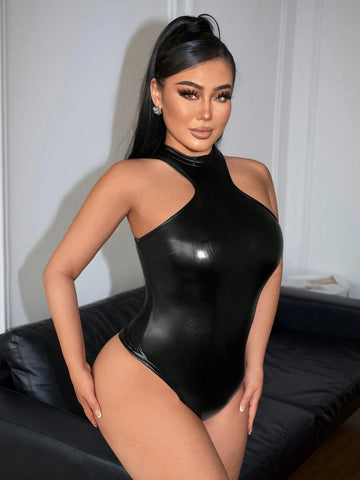 Sexy PU Fitted Sleeveless Casual Women Bodysuit