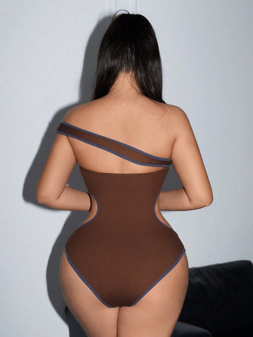 Women Summer Hollow Out Waist Asymmetrical Strap Jumpsuit