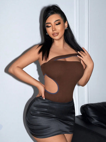 Women Summer Hollow Out Waist Asymmetrical Strap Jumpsuit