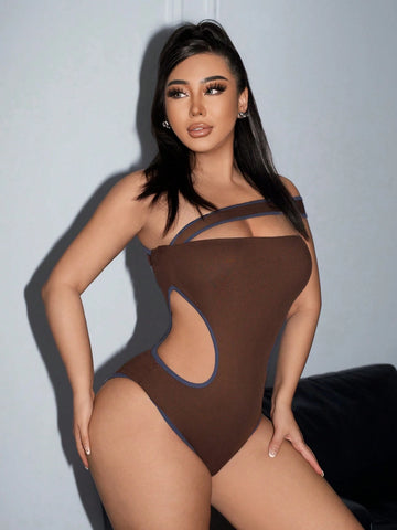 Women Summer Hollow Out Waist Asymmetrical Strap Jumpsuit