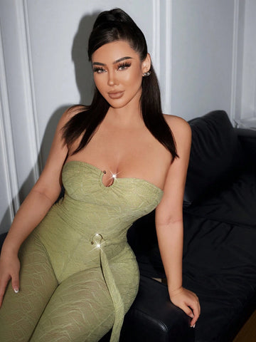 Women Summer Party Dress Sexy Strapless Tight Jumpsuit With Rounded Arc