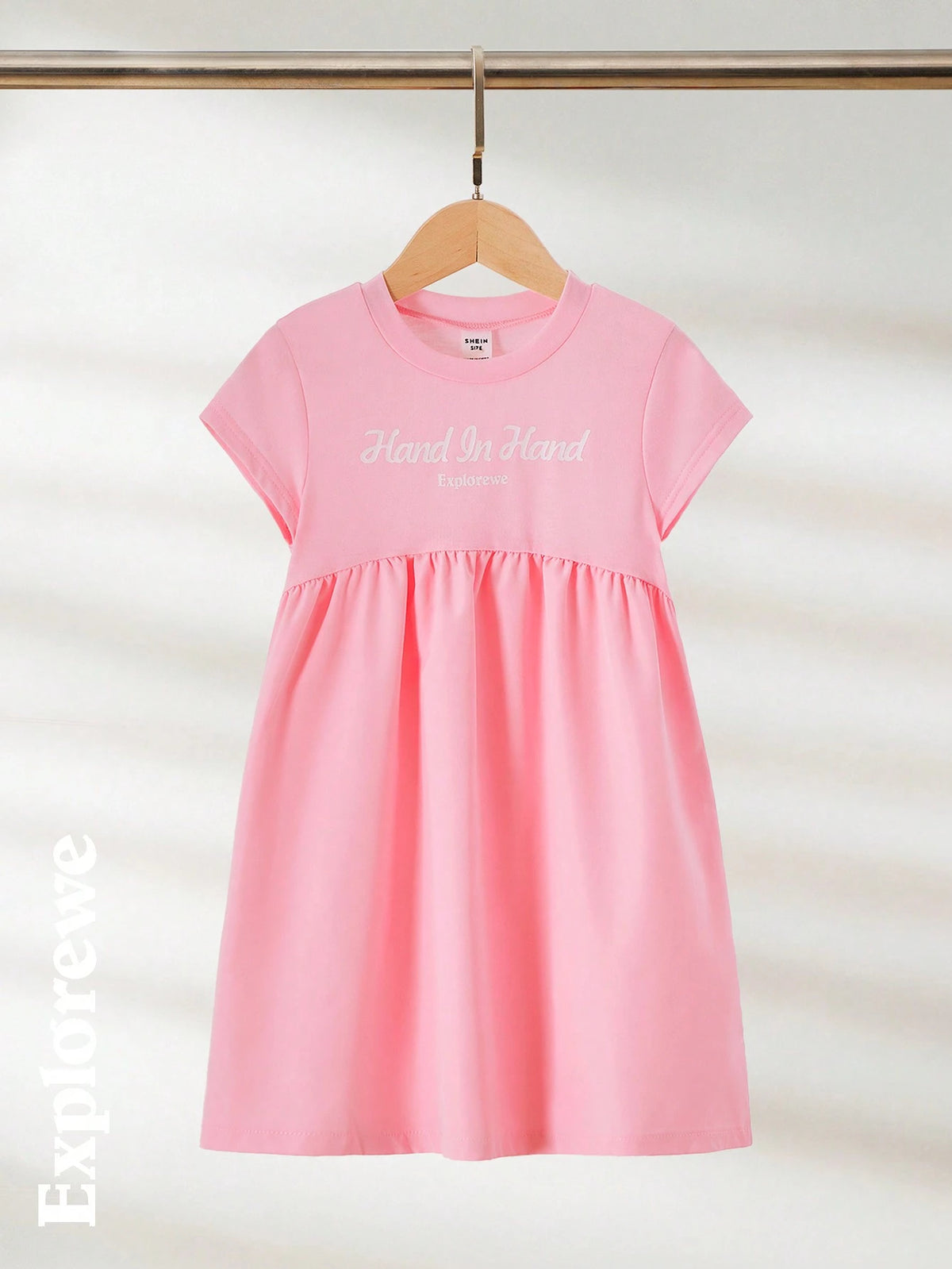 Simple Solid Color Casual Short Sleeve Dress For Young Girls, Fashionable Everyday Wear